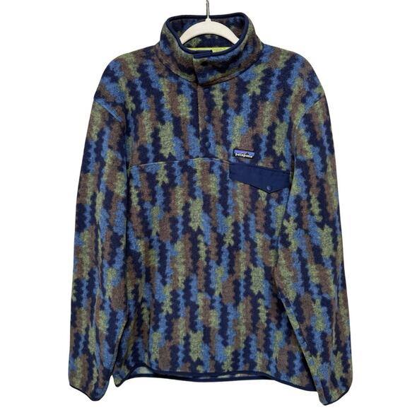 Patagonia SYNCHILLA Men’s L Climbing Trees Navy Fleece Snap T Pullover TINY FLAW - Picture 1 of 12